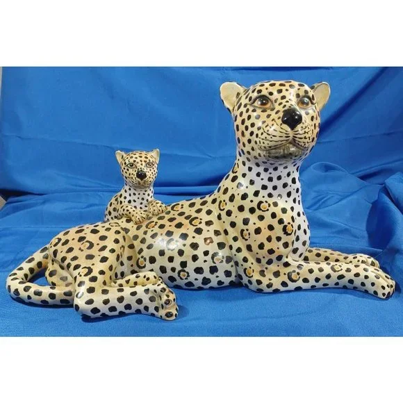 Vtg 19.5"  Ronzan Cheetah Leopard  Cat Cub Sculpture Statue Italy Cerami… - Picture 6 of 16